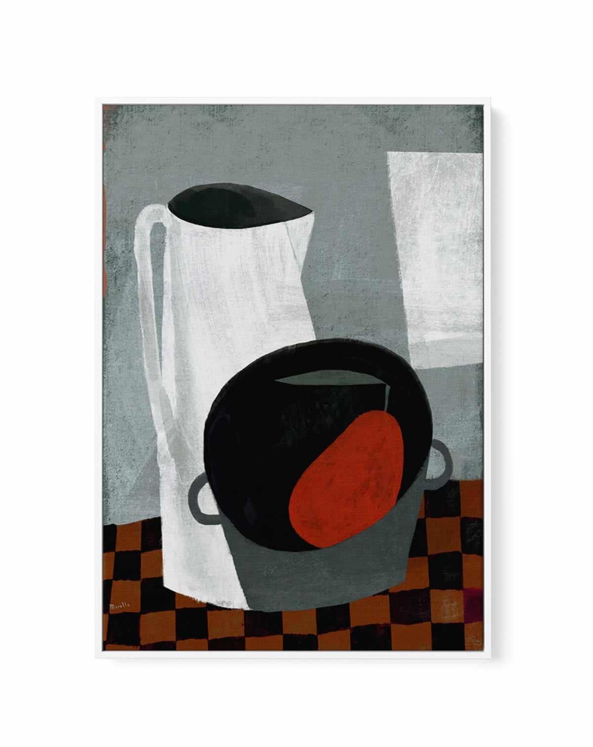 White Jug and Red Pear by Marco Marella | Framed Canvas Art Print from Olive et Oriel where you can shop wallpaper and artworks online