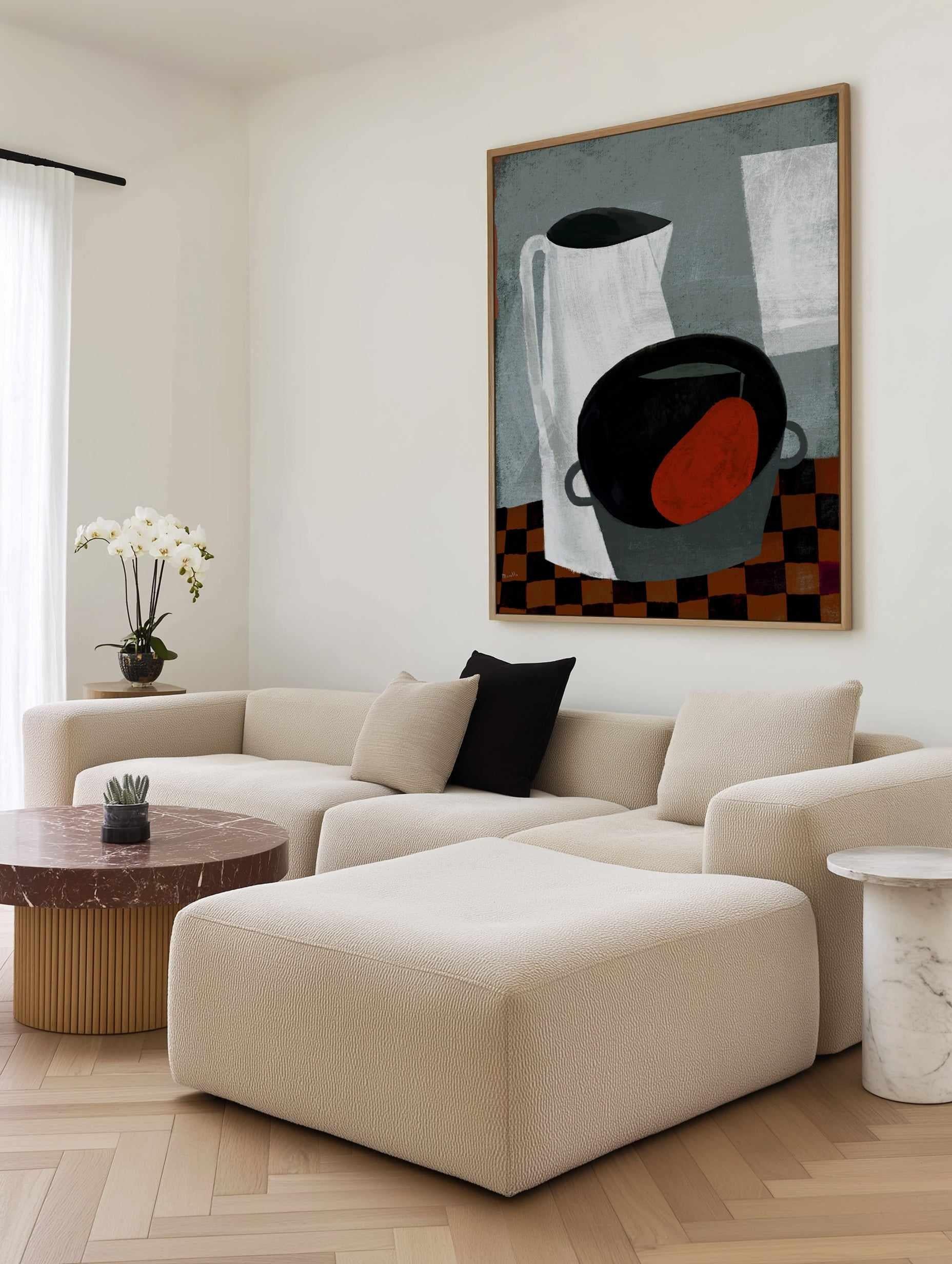 White Jug and Red Pear by Marco Marella | Framed Canvas Art Print from Olive et Oriel where you can shop wallpaper and artworks online