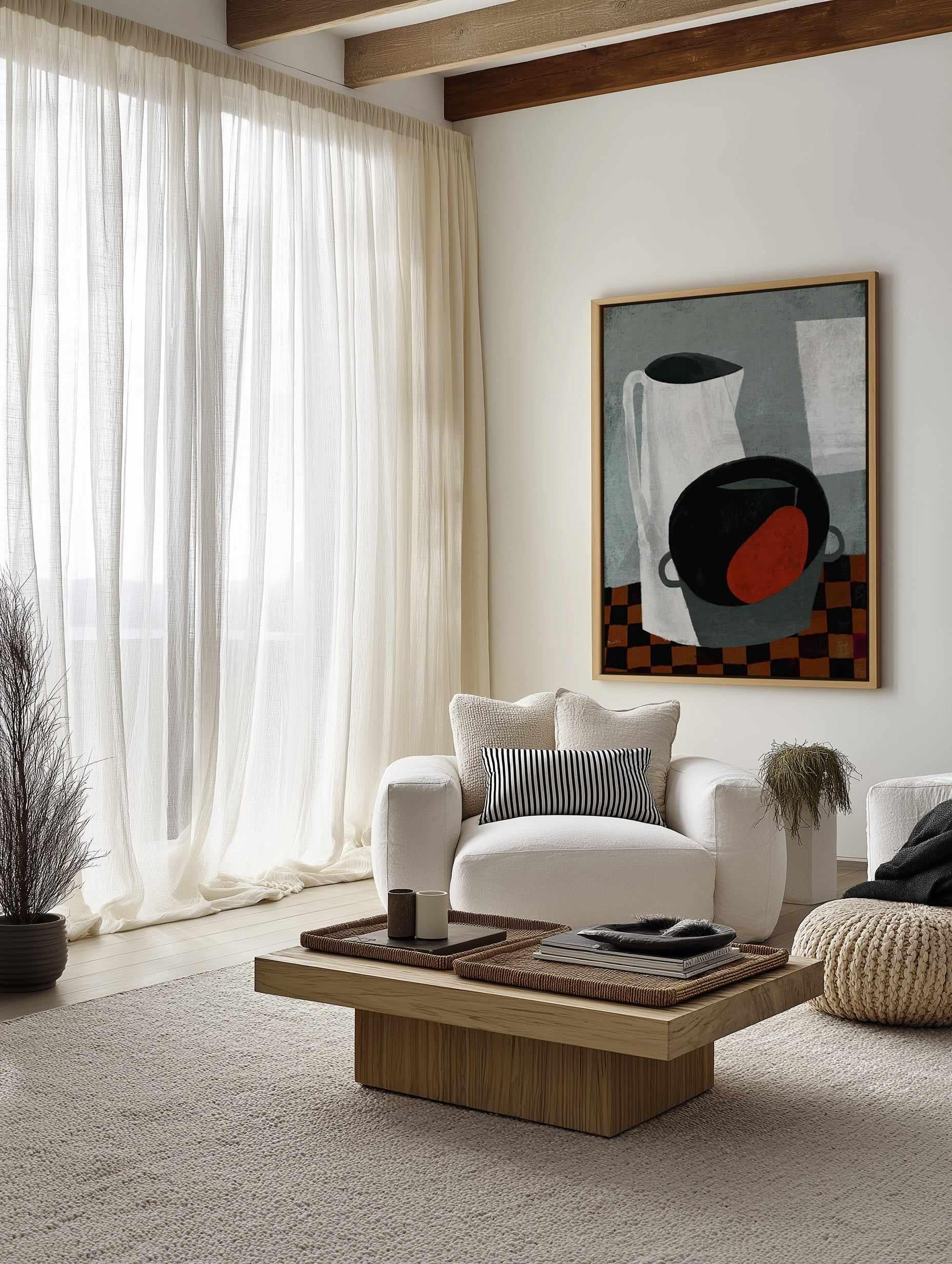 White Jug and Red Pear by Marco Marella | Framed Canvas Art Print from Olive et Oriel where you can shop wallpaper and artworks online