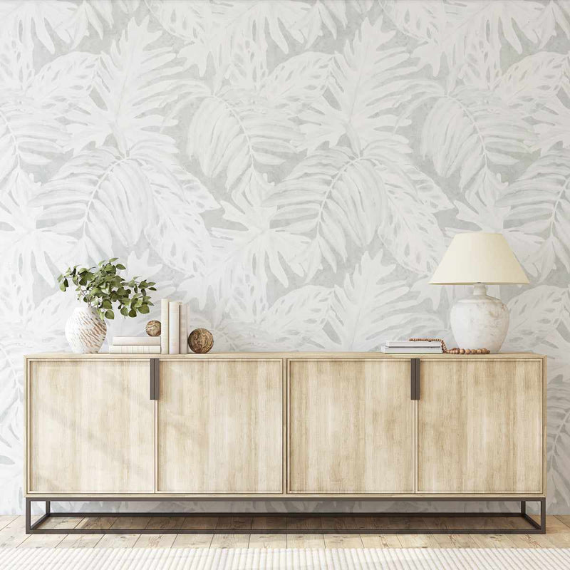 SALE White Luxe Palm in Grey Wallpaper