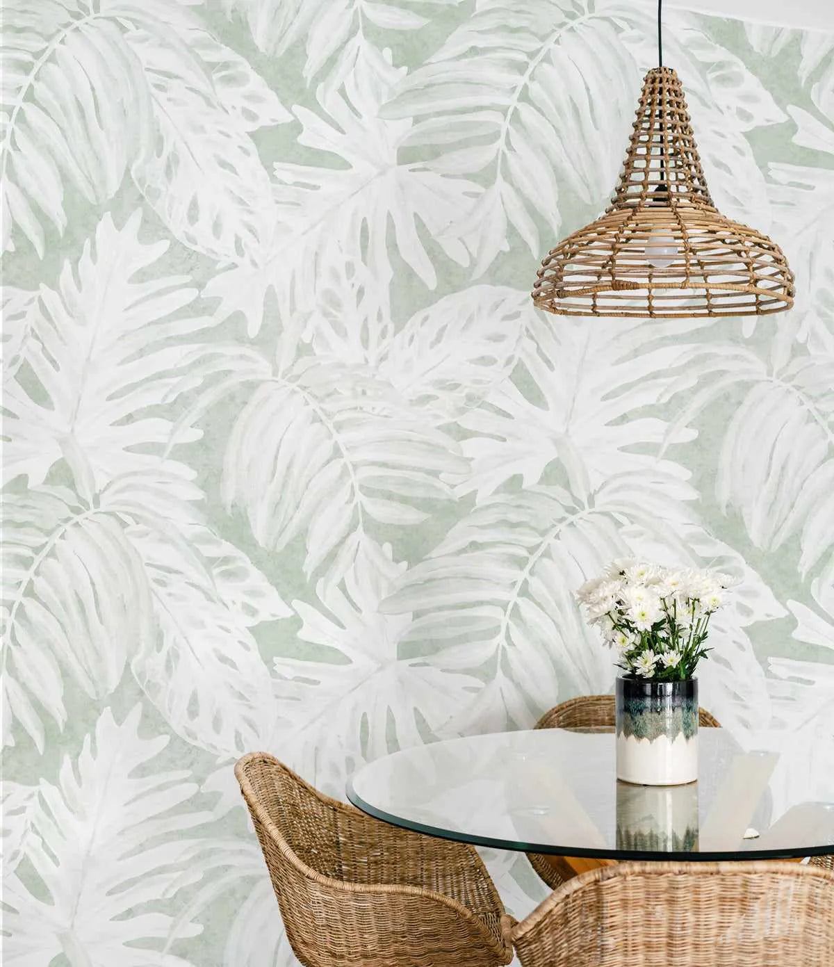 White Luxe Palm Wallpaper in Sage Green-Wallpaper-Buy Australian Removable Wallpaper Now Sage Green Wallpaper Peel And Stick Wallpaper Online At Olive et Oriel Custom Made Wallpapers Wall Papers Decorate Your Bedroom Living Room Kids Room or Commercial Interior