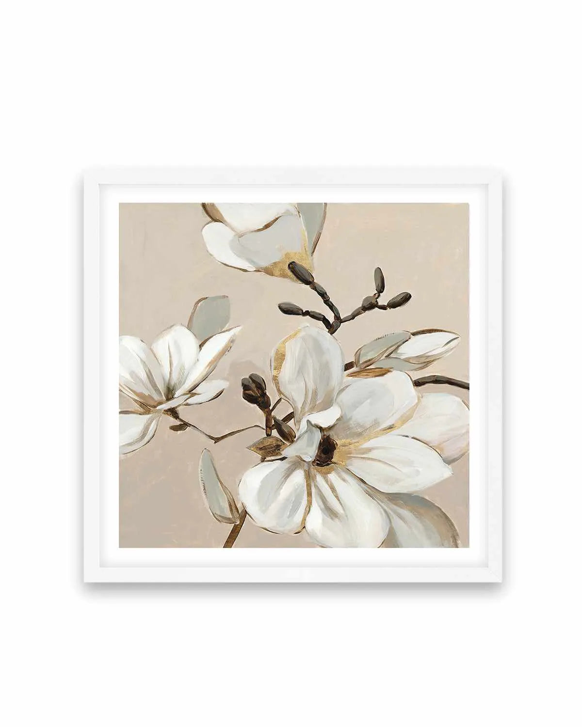White Magnolia Branch I Art Print from Olive et Oriel where you can shop wallpaper and artworks online