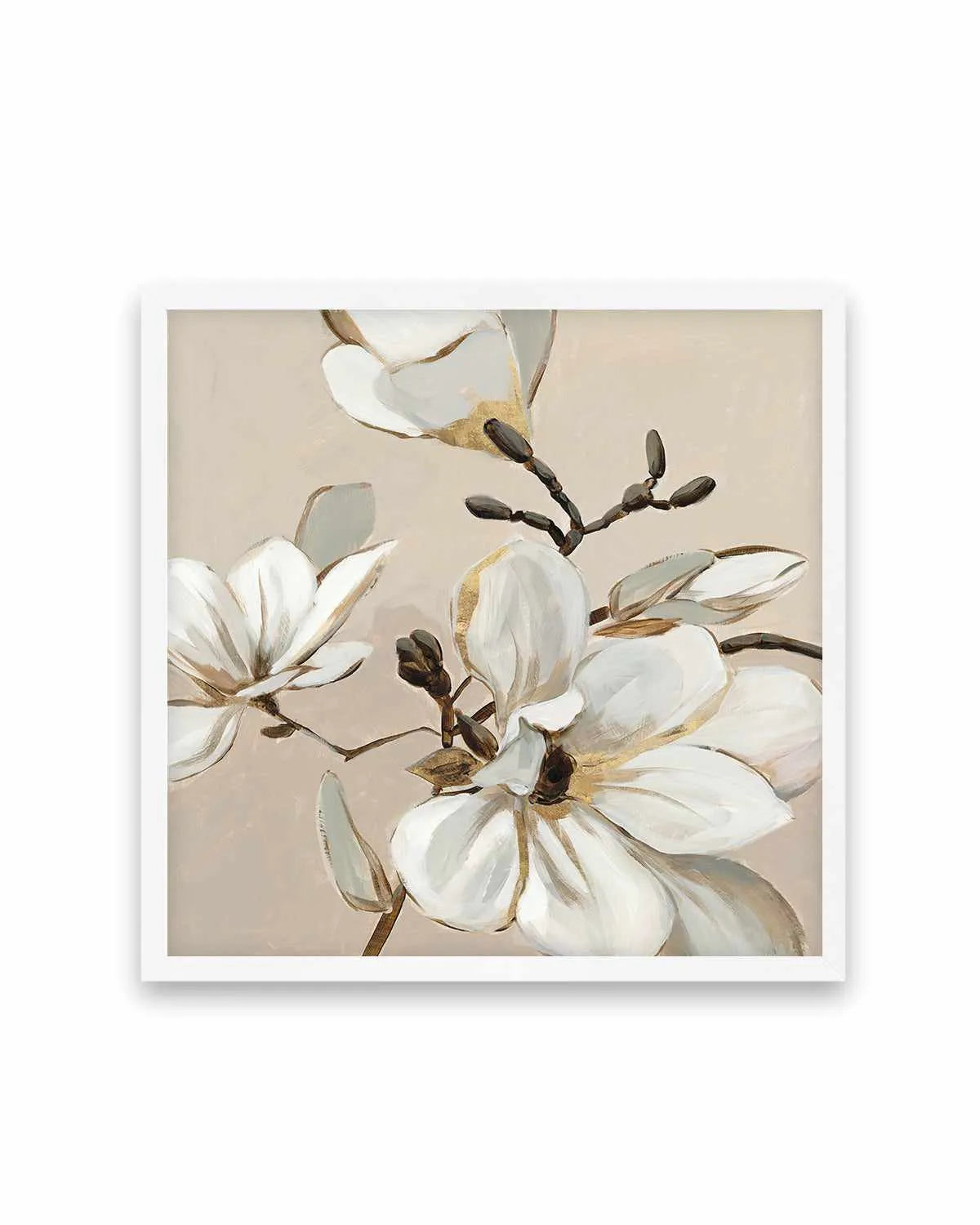 White Magnolia Branch I Art Print from Olive et Oriel where you can shop wallpaper and artworks online