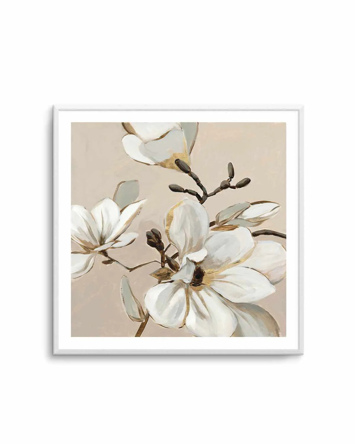 White Magnolia Branch I Art Print from Olive et Oriel where you can shop wallpaper and artworks online