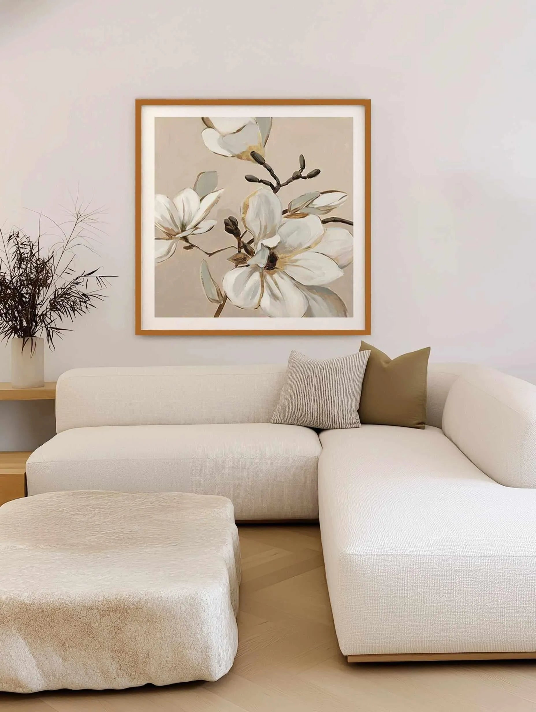 White Magnolia Branch I Art Print from Olive et Oriel where you can shop wallpaper and artworks online