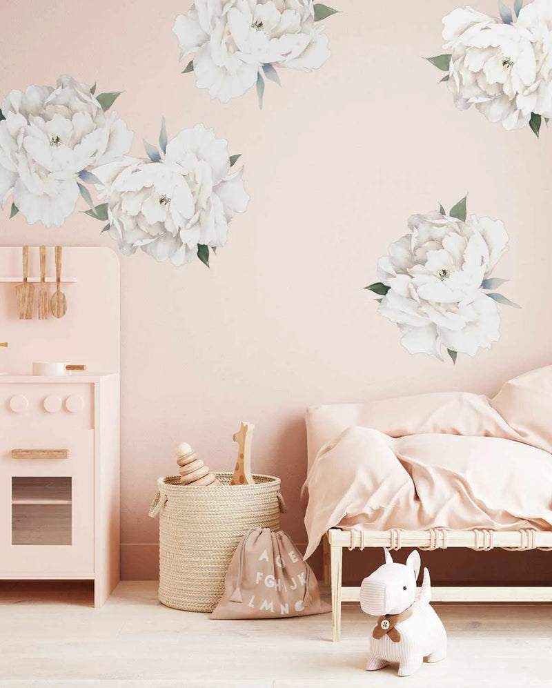 White Peony | Large Decal-Decals-Olive et Oriel-Decorate your kids bedroom wall decor with removable wall decals, these fabric kids decals are a great way to add colour and update your children's bedroom. Available as girls wall decals or boys wall decals, there are also nursery decals.