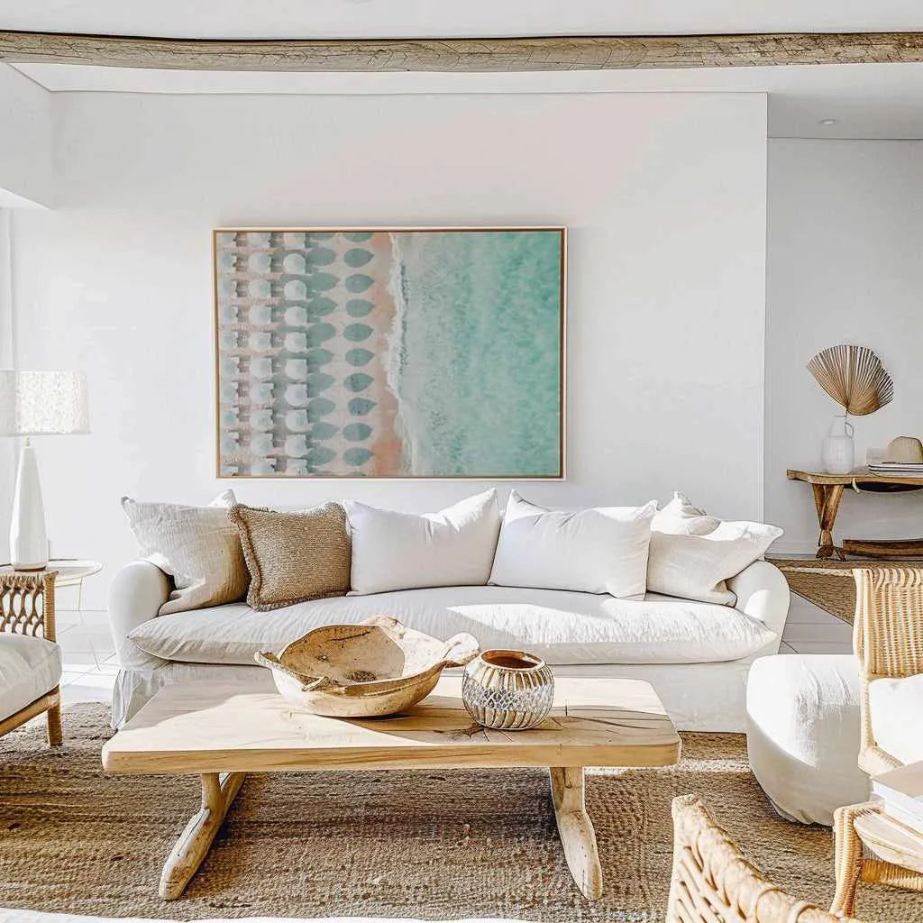 White Umbrellas | Framed Canvas from Olive et Oriel where you can shop wallpaper and artworks online