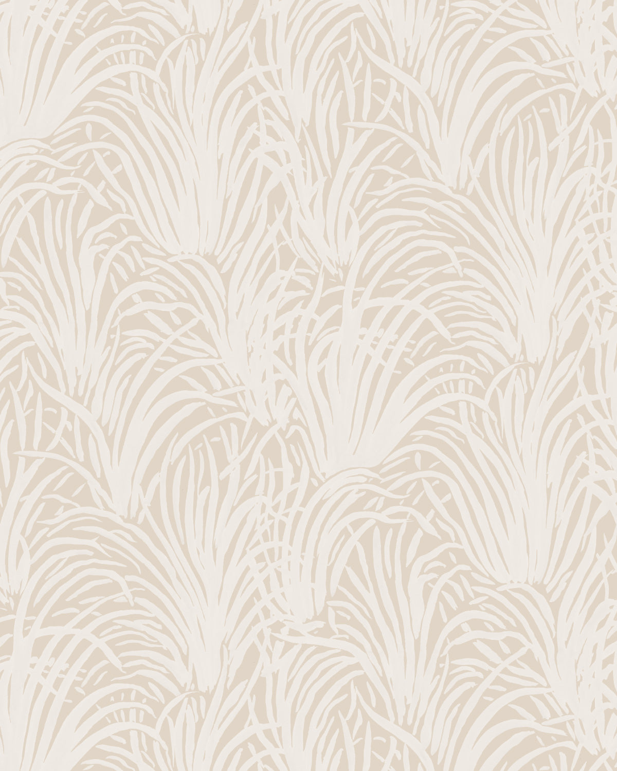 Coastal Luxe Grass in White on Beige Wallpaper