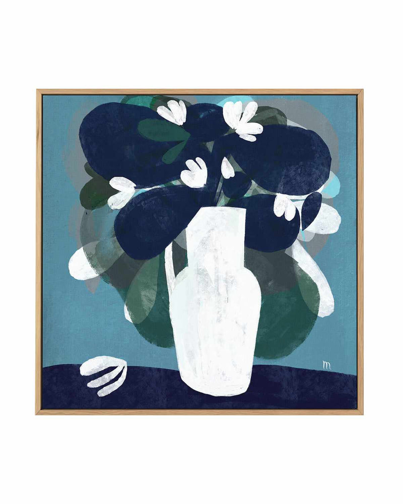 White Flowers in Blue Room by Marco Marella | Framed Canvas Art Print