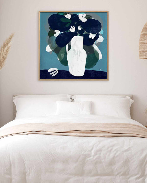 White Flowers in Blue Room by Marco Marella | Framed Canvas Art Print