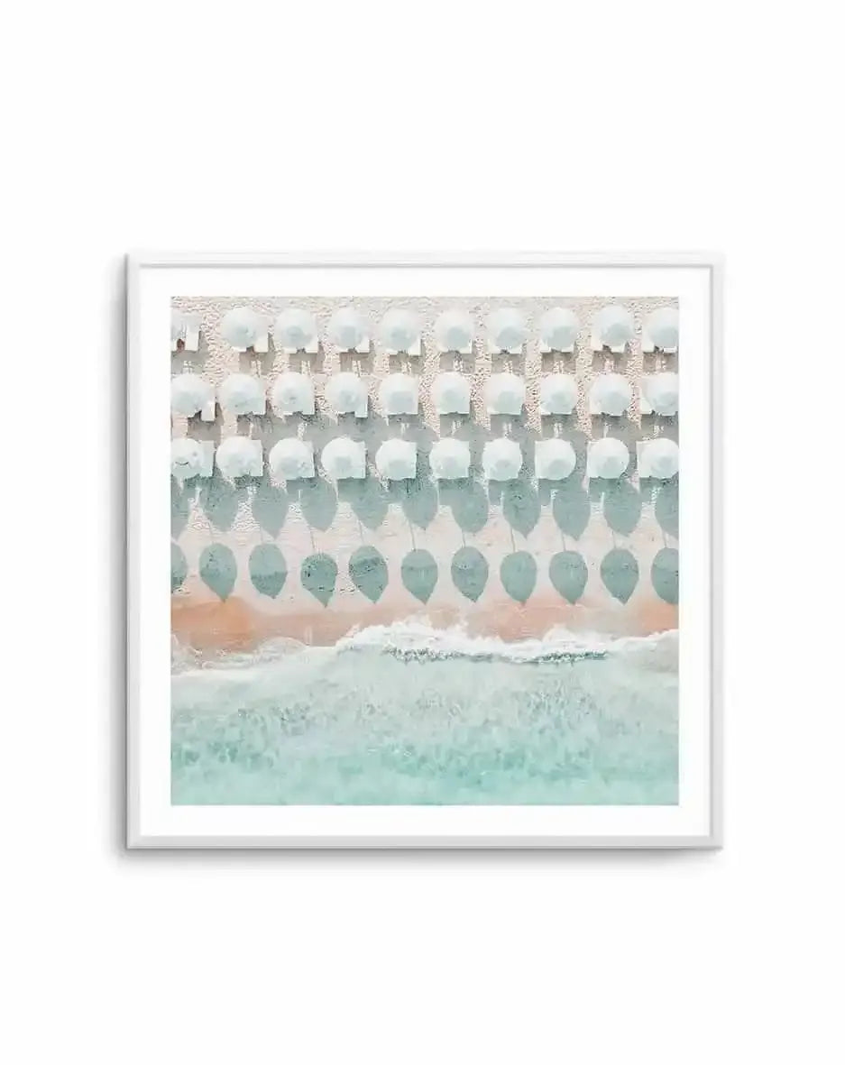 White Umbrellas SQ Art Print-PRINT-Olive et Oriel-Olive et Oriel-Buy-Australian-Art-Prints-Online-with-Olive-et-Oriel-Your-Artwork-Specialists-Austrailia-Decorate-With-Coastal-Photo-Wall-Art-Prints-From-Our-Beach-House-Artwork-Collection-Fine-Poster-and-Framed-Artwork