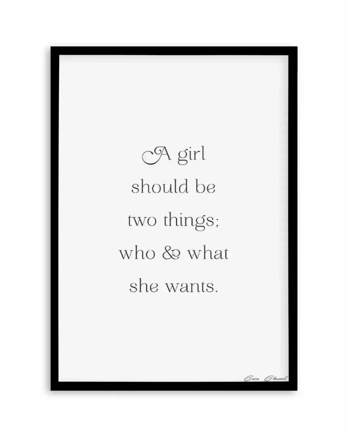 Who And What She Wants | Coco Chanel Art Print from Olive et Oriel where you can shop wallpaper and artworks online