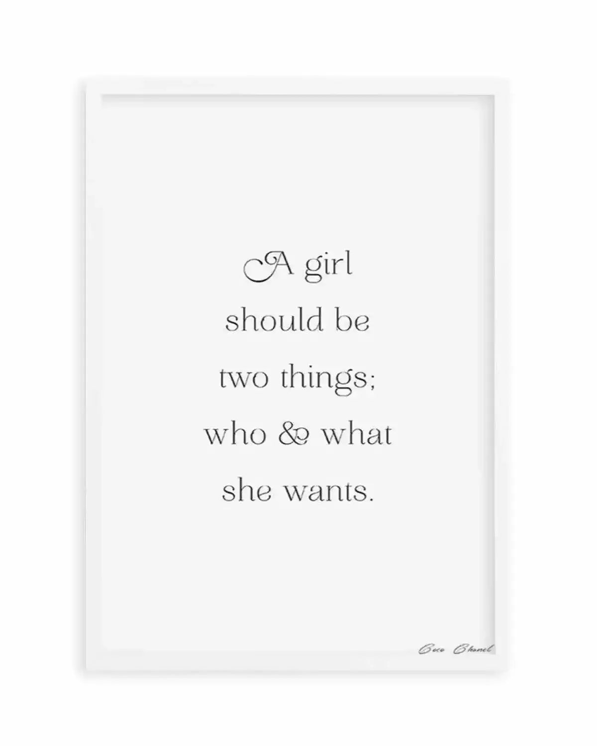 Who And What She Wants | Coco Chanel Art Print from Olive et Oriel where you can shop wallpaper and artworks online