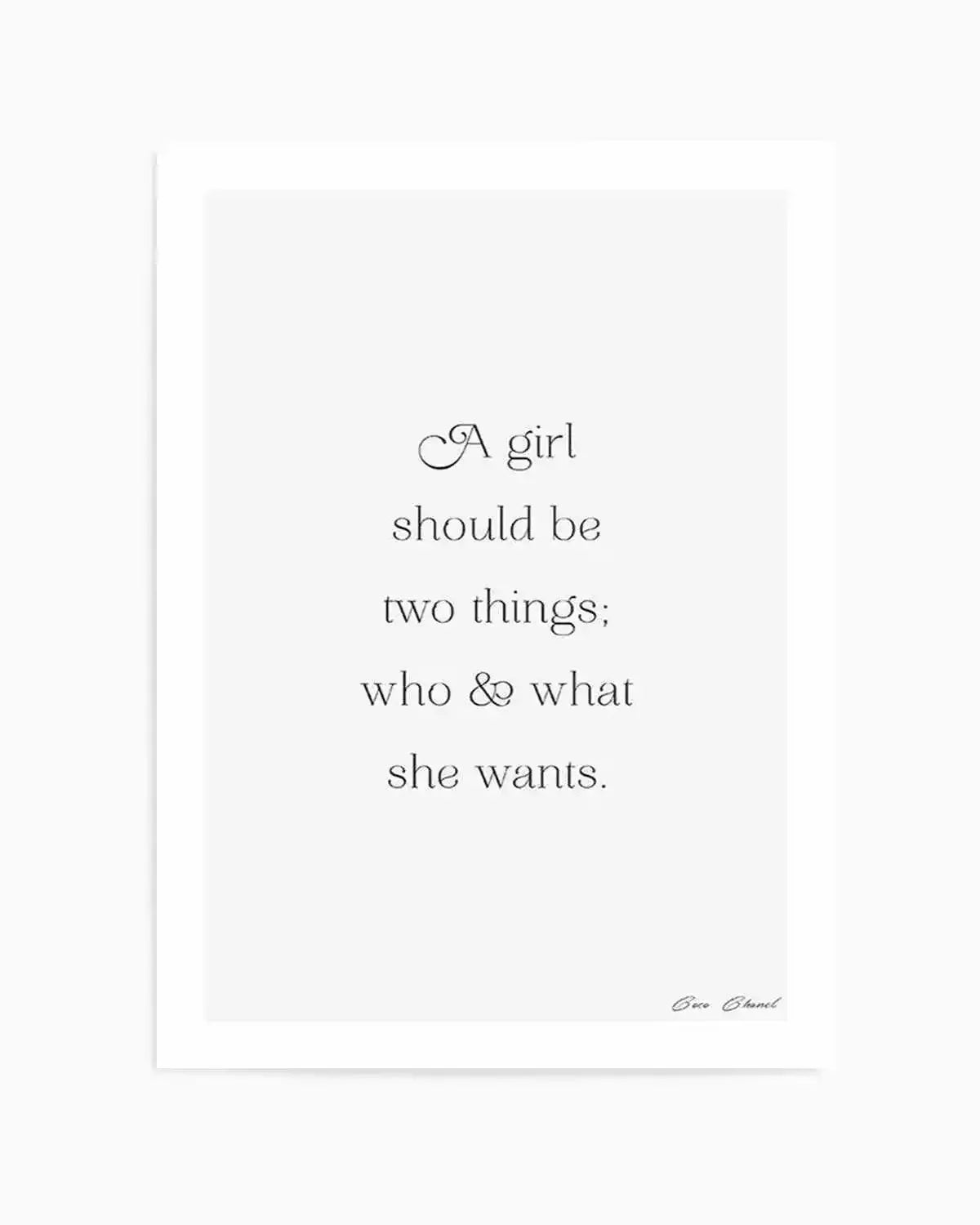 Who And What She Wants | Coco Chanel Art Print from Olive et Oriel where you can shop wallpaper and artworks online