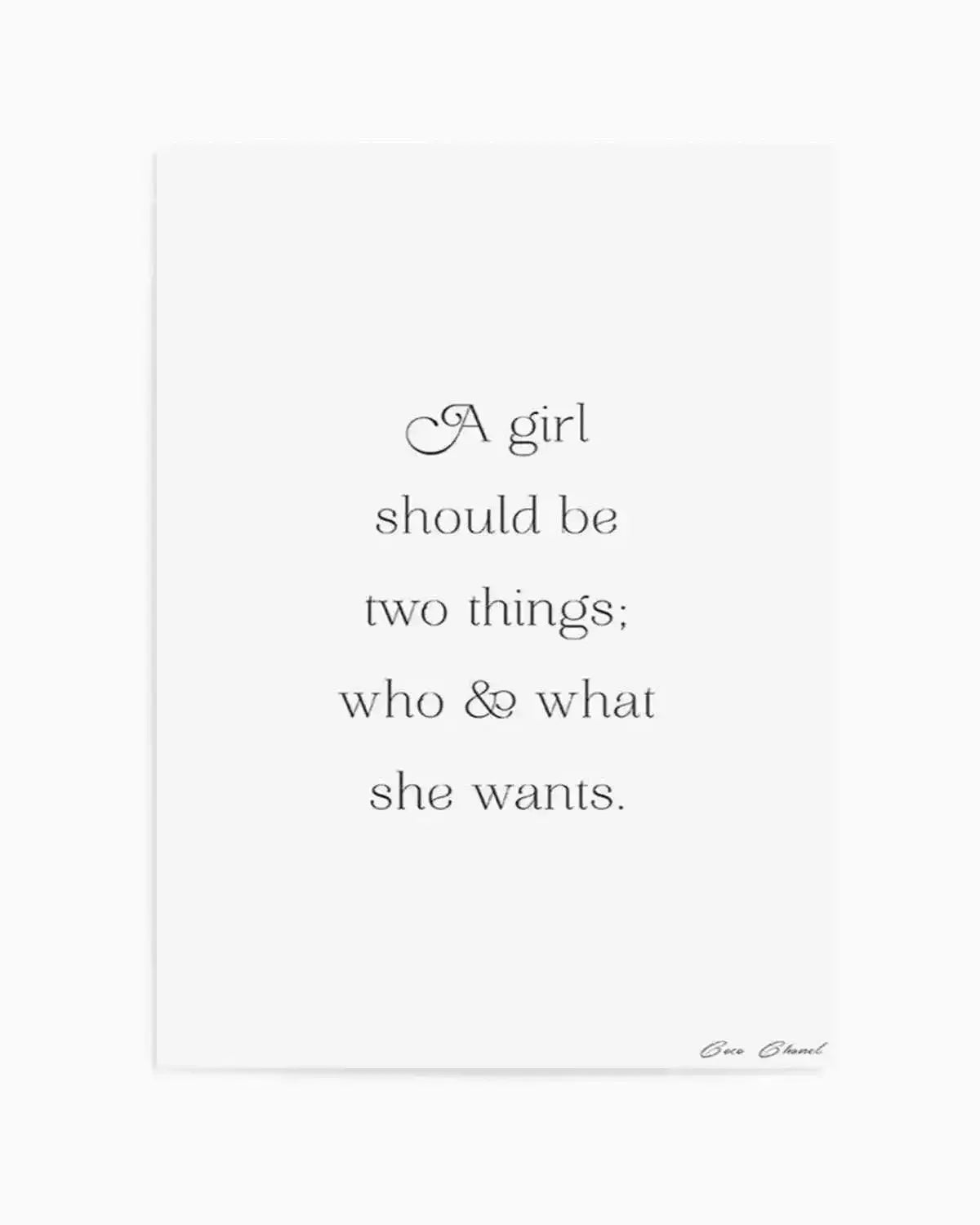 Who And What She Wants | Coco Chanel Art Print from Olive et Oriel where you can shop wallpaper and artworks online