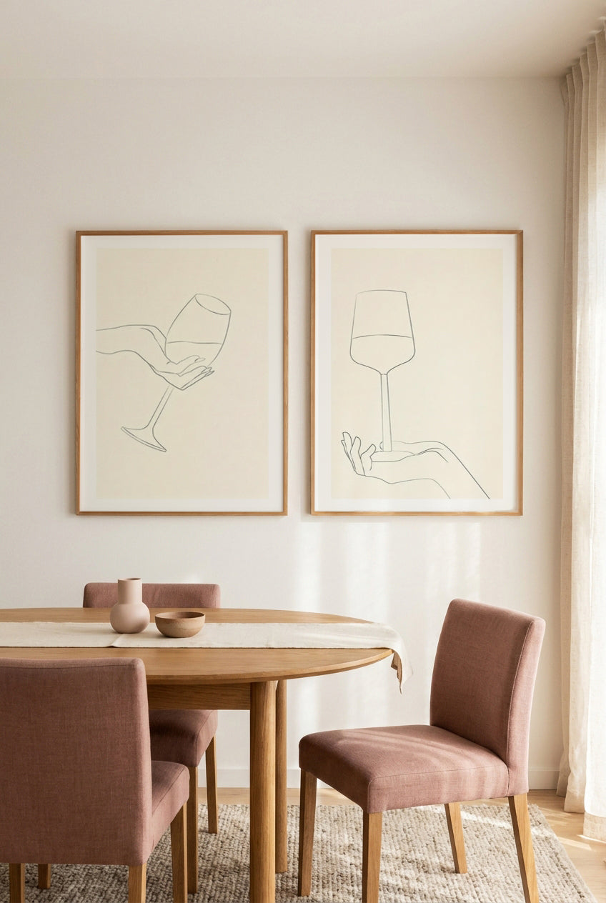 Wine Line Art I & III Art Print Set of 2 | Matching Wall Art