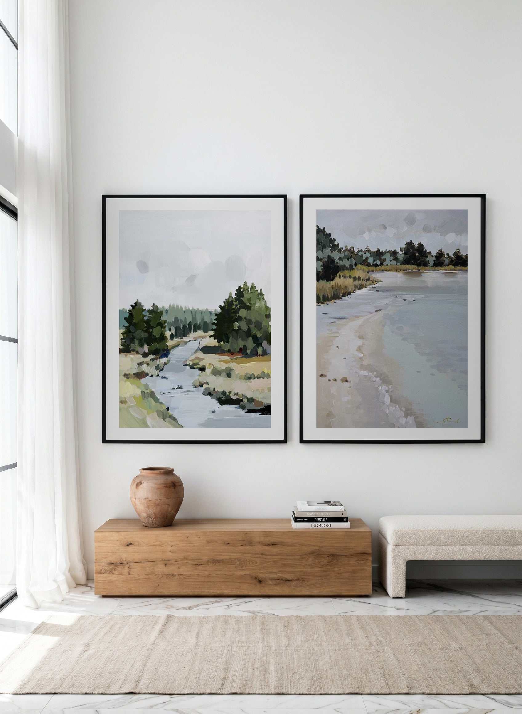 Wood Creek & Woodland Frozen by Shina Choi Art Print Set of 2 | Matching Wall Art