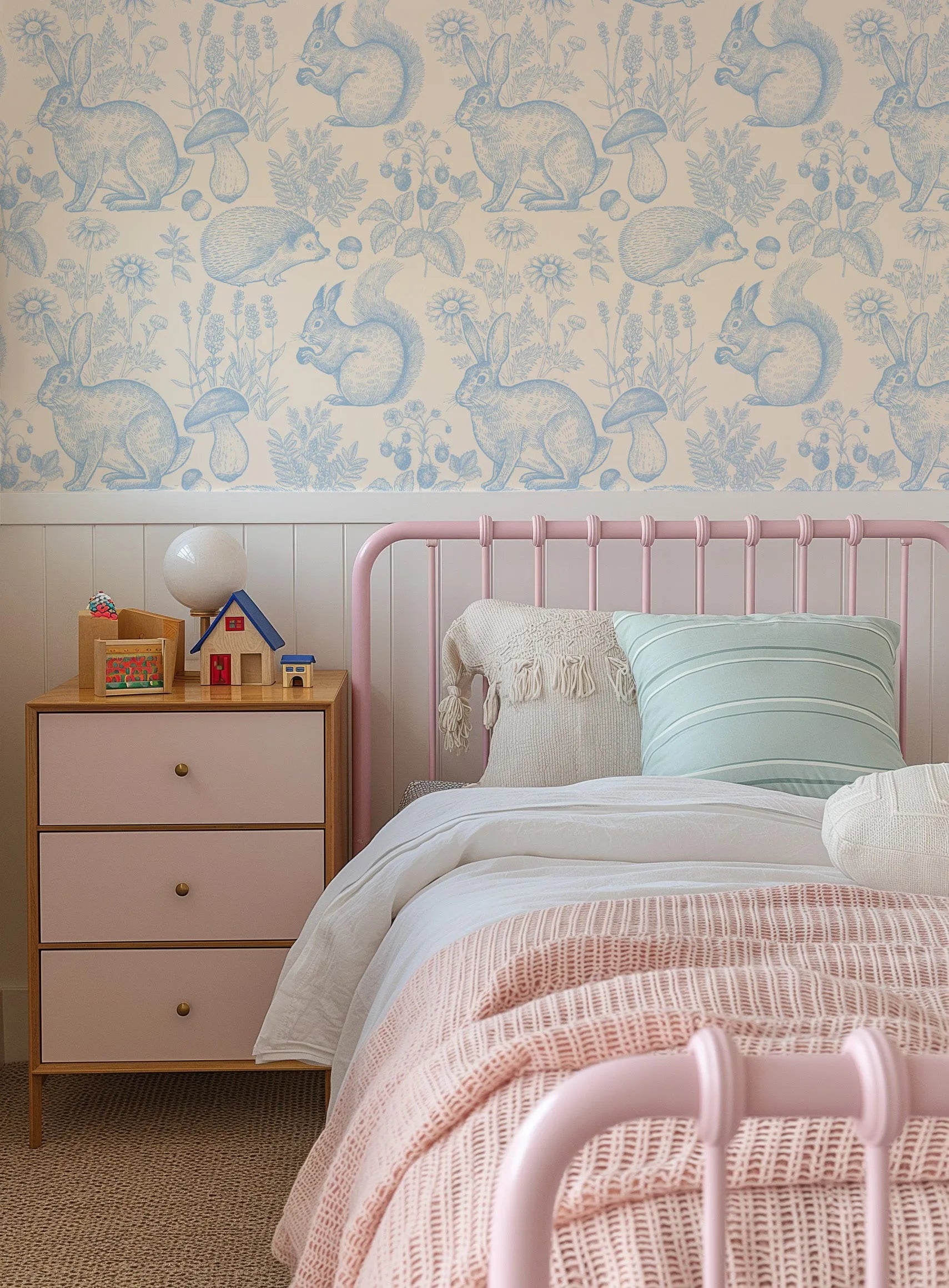Woodland Folk Wallpaper - Sky Blue from Olive et Oriel where you can shop wallpaper and artworks online