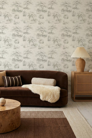 Woodland Pond Toile de Jouy Wallpaper