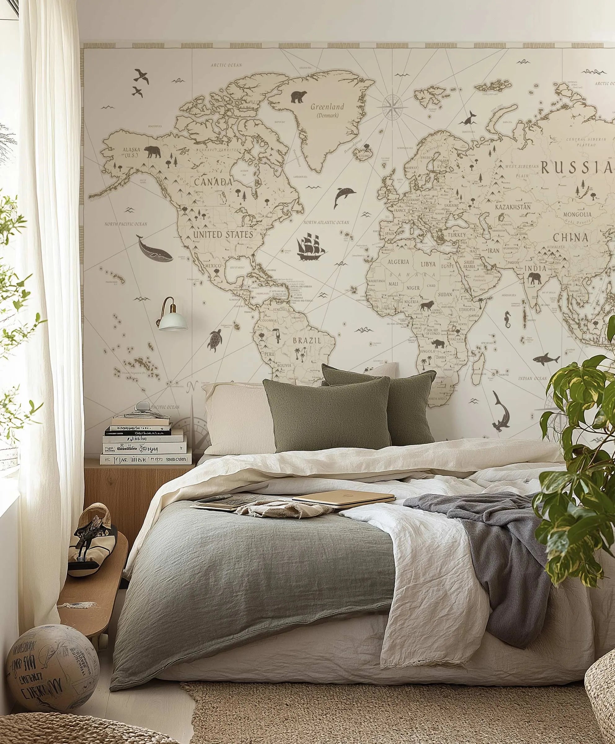 World Map II Wallpaper Mural from Olive et Oriel where you can shop wallpaper and artworks online