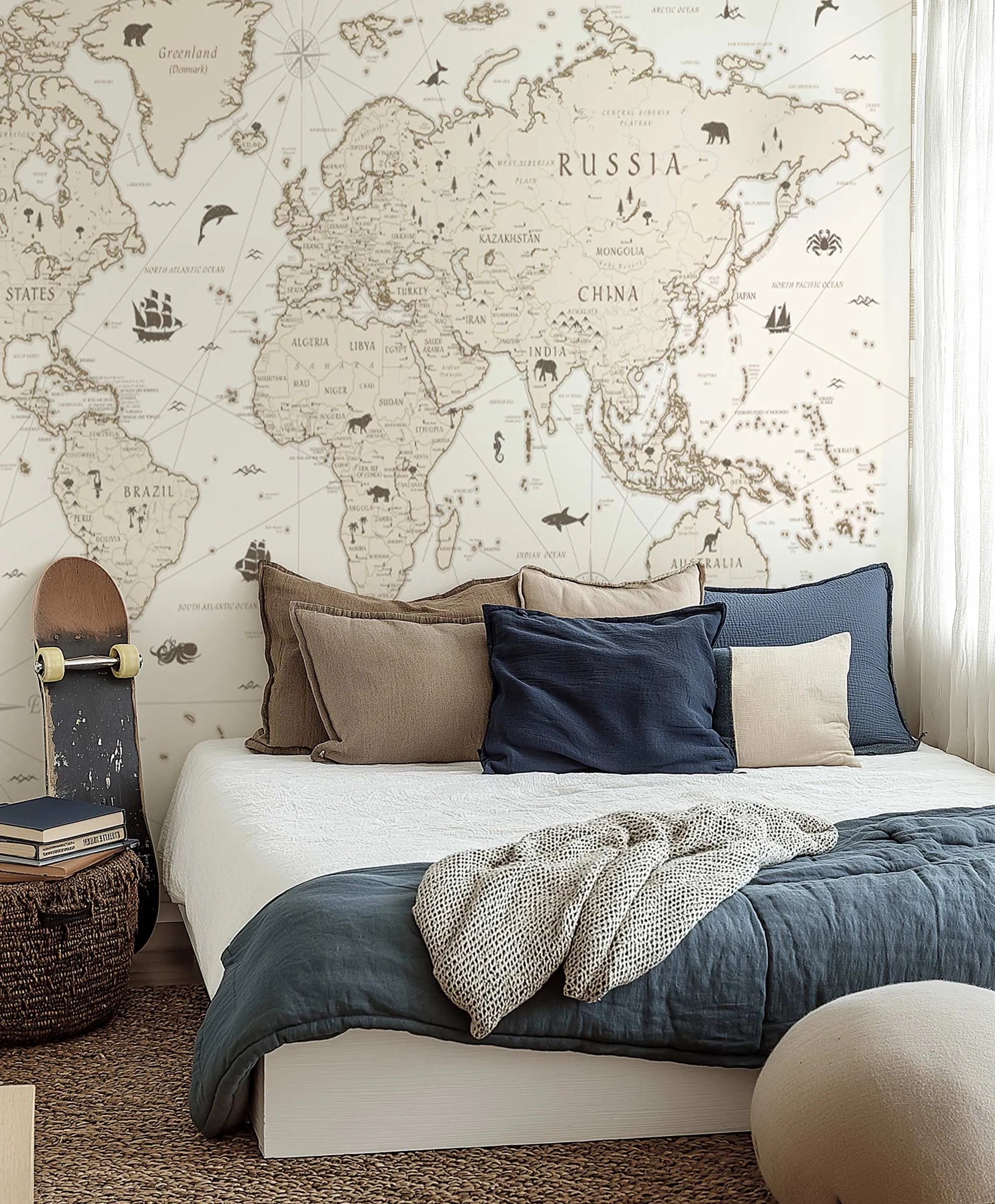 World Map II Wallpaper Mural from Olive et Oriel where you can shop wallpaper and artworks online