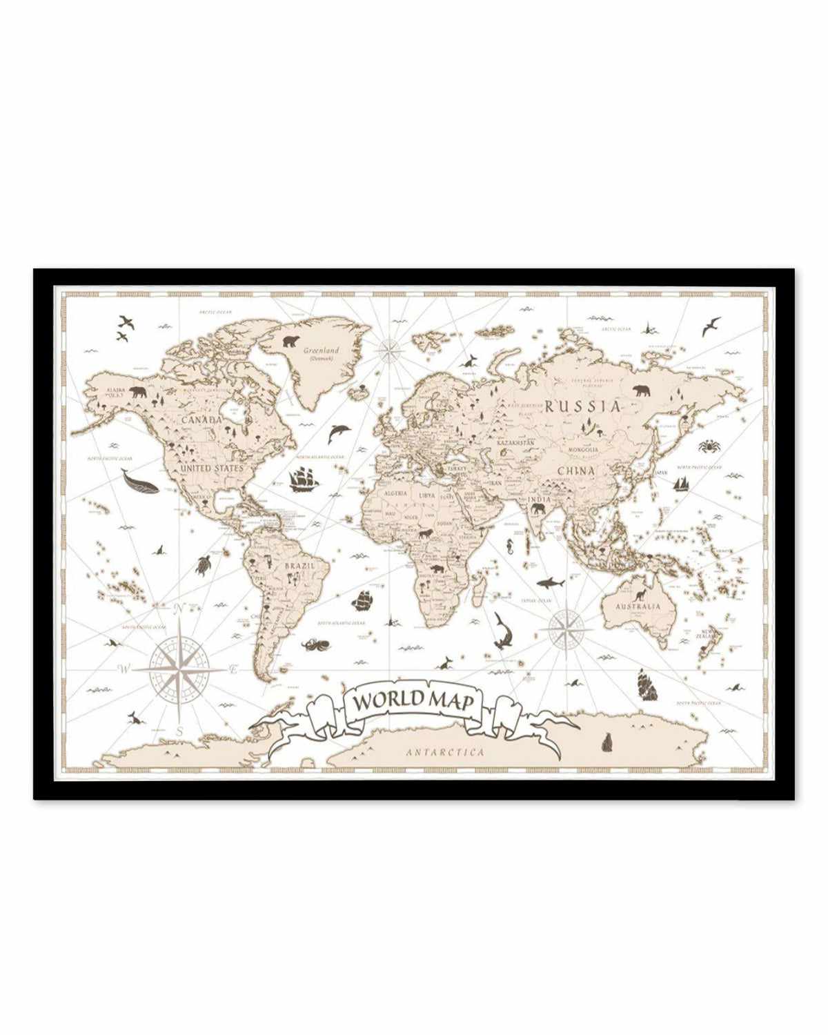 World Map | Beige Art Print