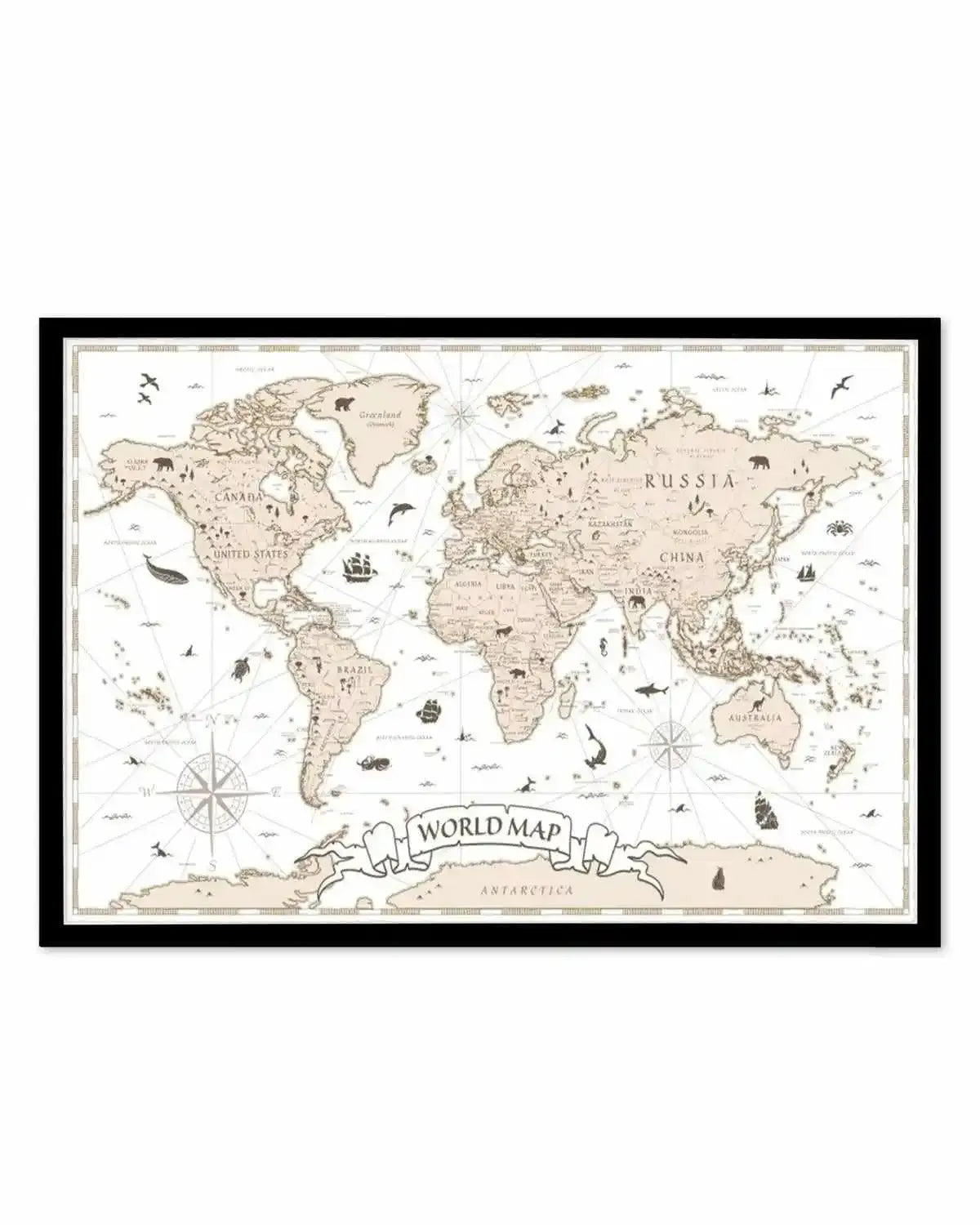 World Map | Beige Art Print from Olive et Oriel where you can shop wallpaper and artworks online