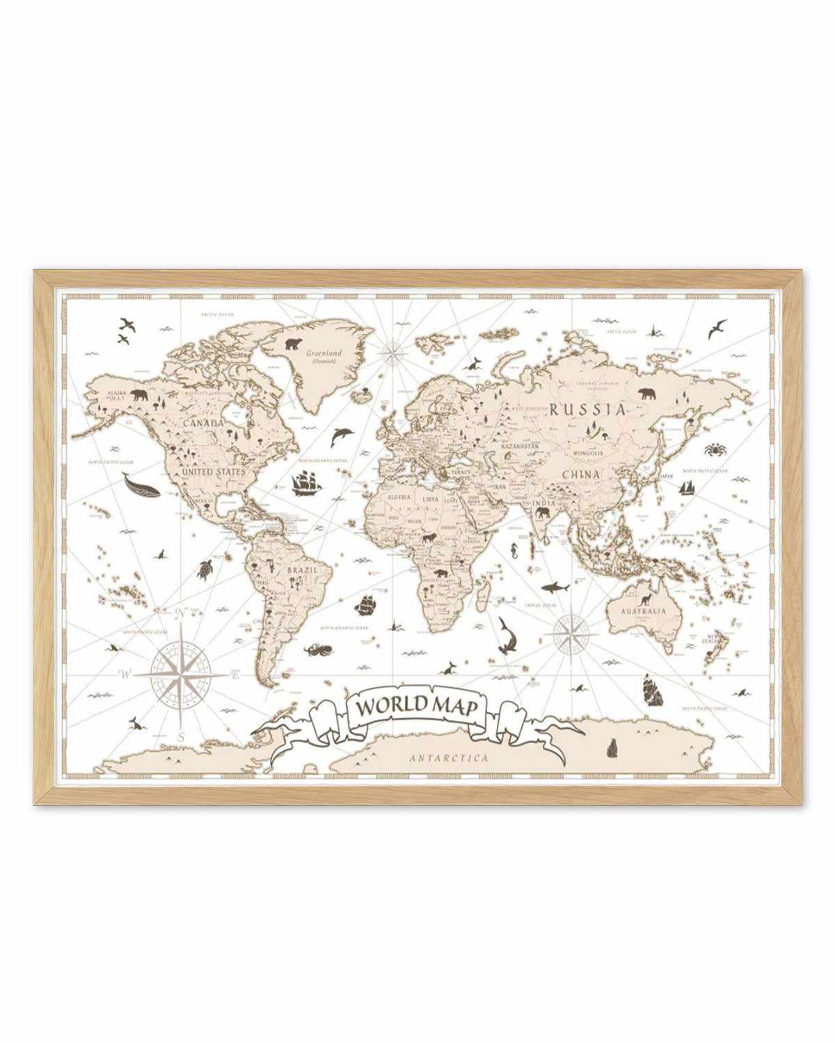 World Map | Beige Art Print