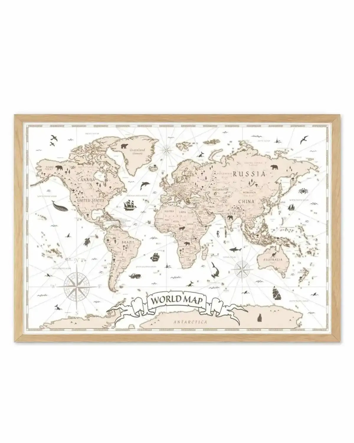 World Map | Beige Art Print from Olive et Oriel where you can shop wallpaper and artworks online