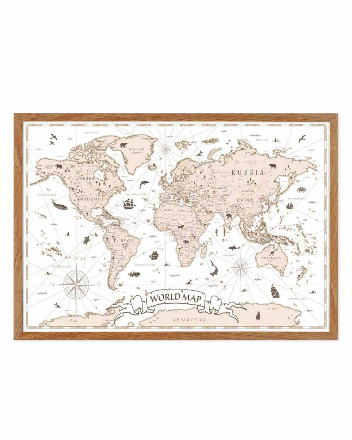 World Map | Beige Art Print