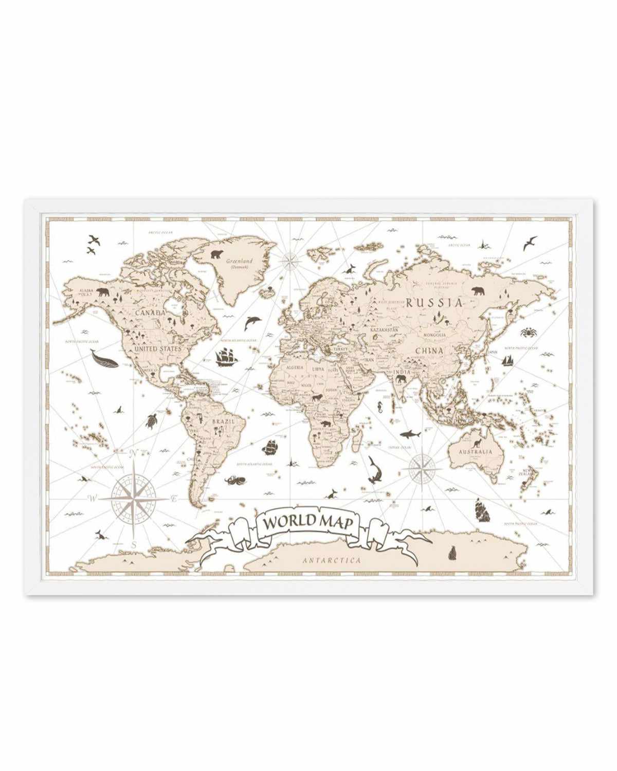 World Map | Beige Art Print