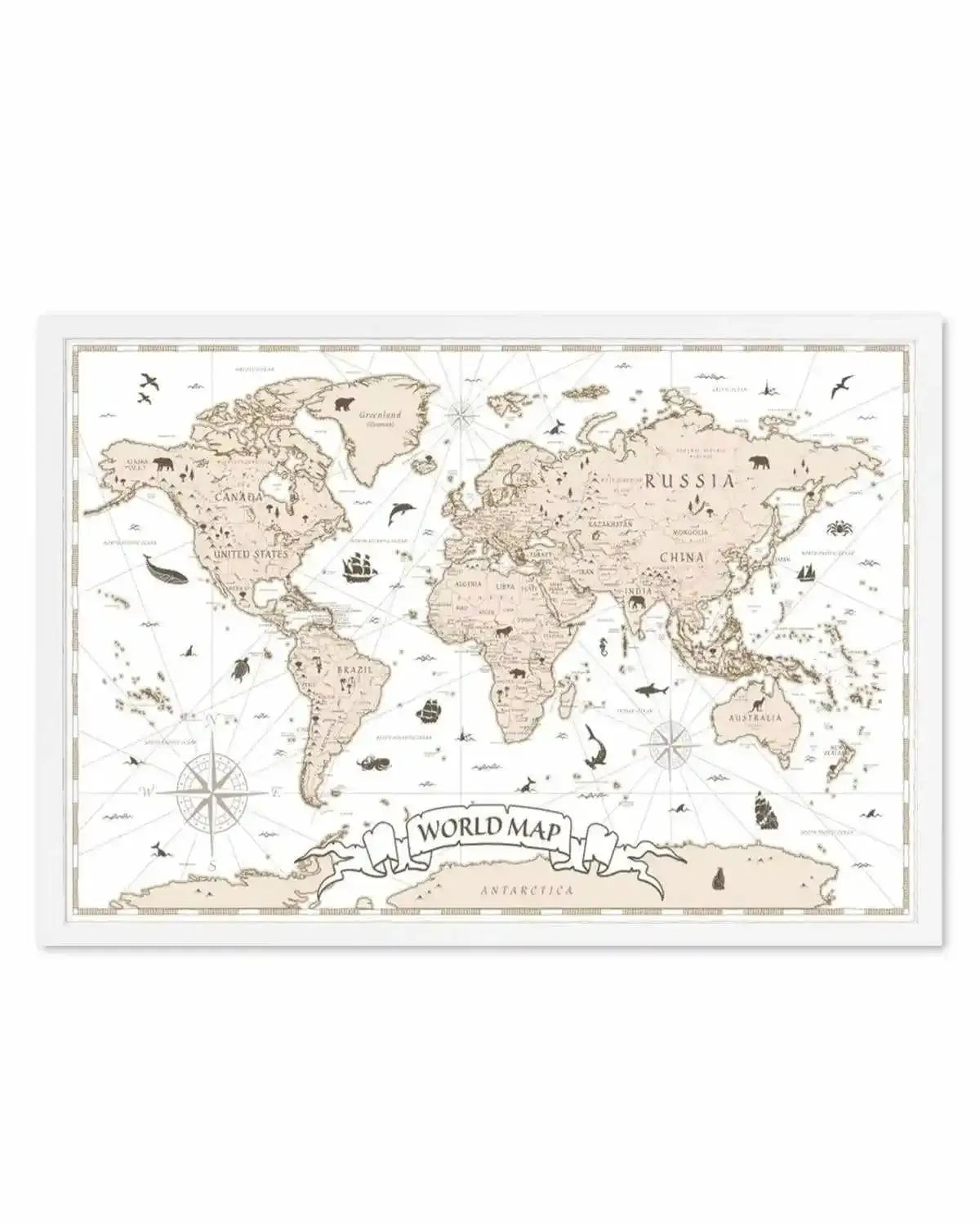 World Map | Beige Art Print from Olive et Oriel where you can shop wallpaper and artworks online