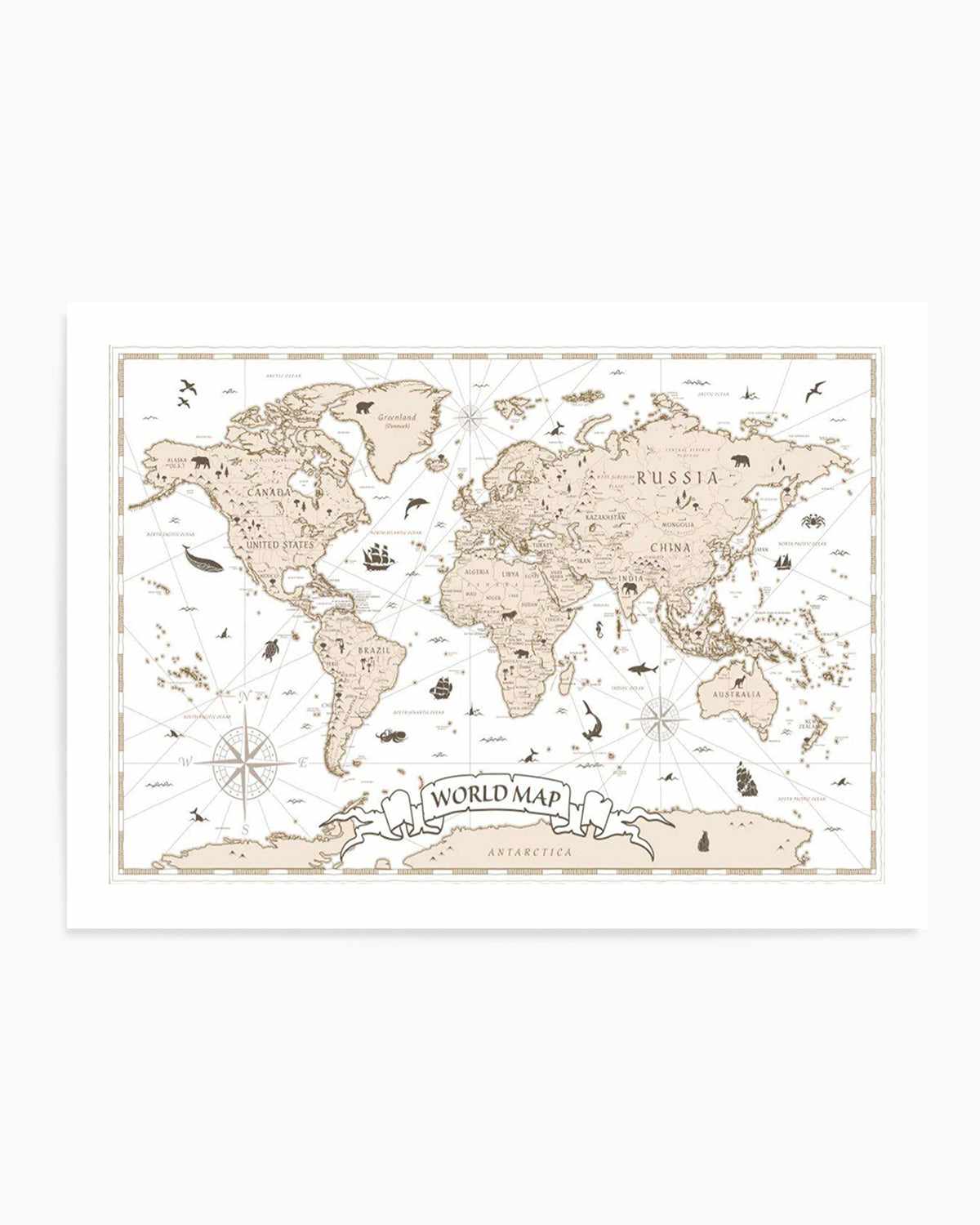 World Map | Beige Art Print