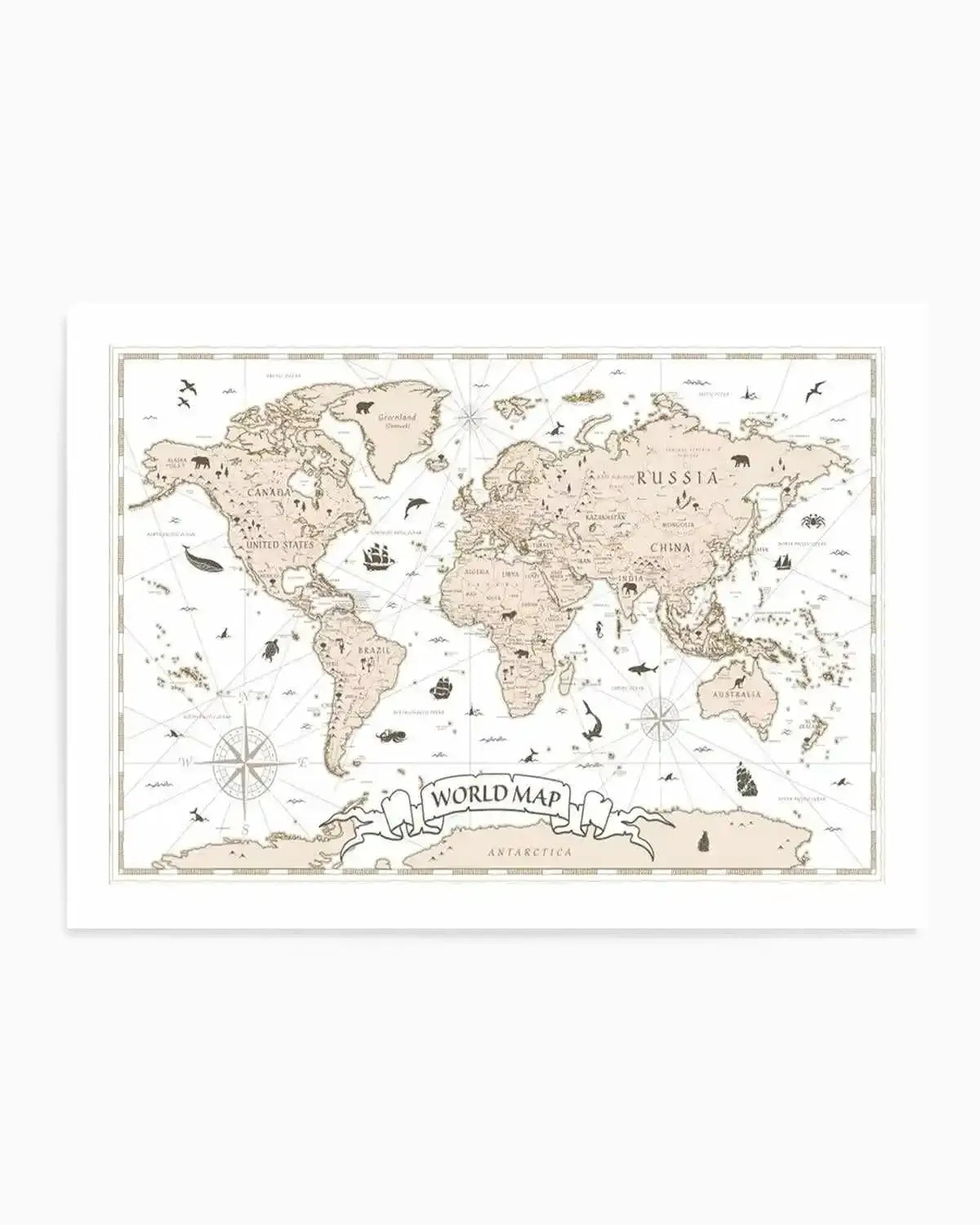 World Map | Beige Art Print from Olive et Oriel where you can shop wallpaper and artworks online