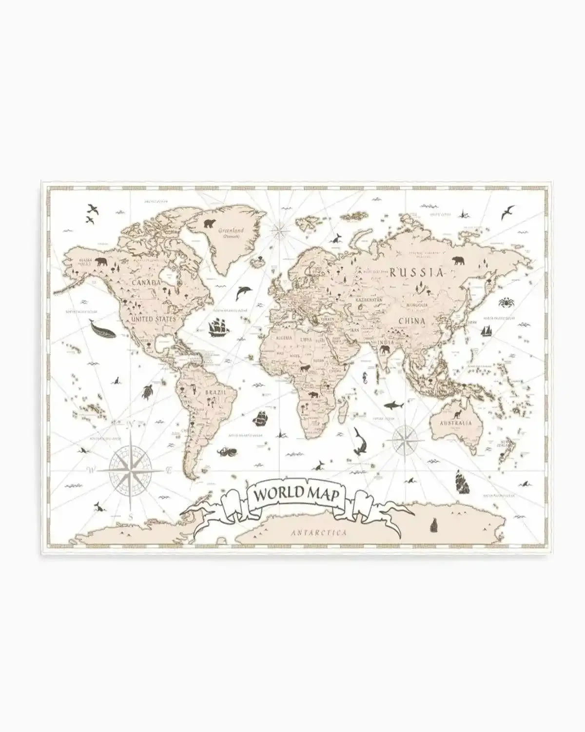 World Map | Beige Art Print from Olive et Oriel where you can shop wallpaper and artworks online