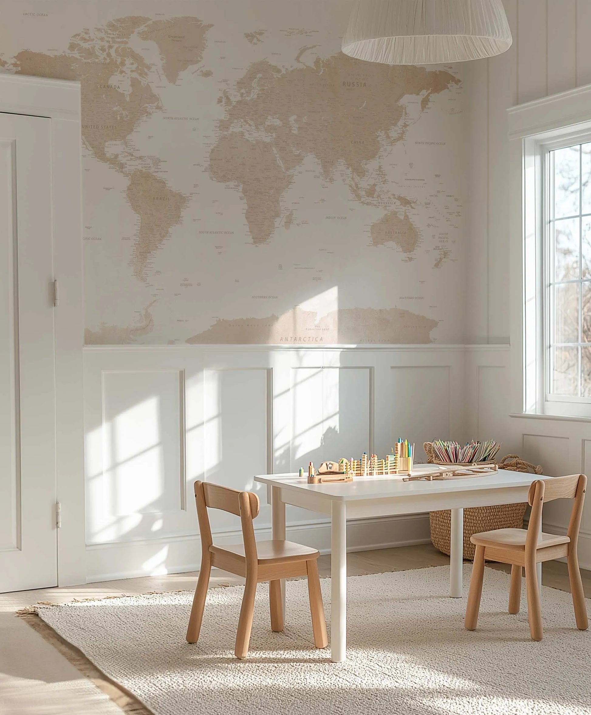 World Map Beige Wallpaper Mural from Olive et Oriel where you can shop wallpaper and artworks online