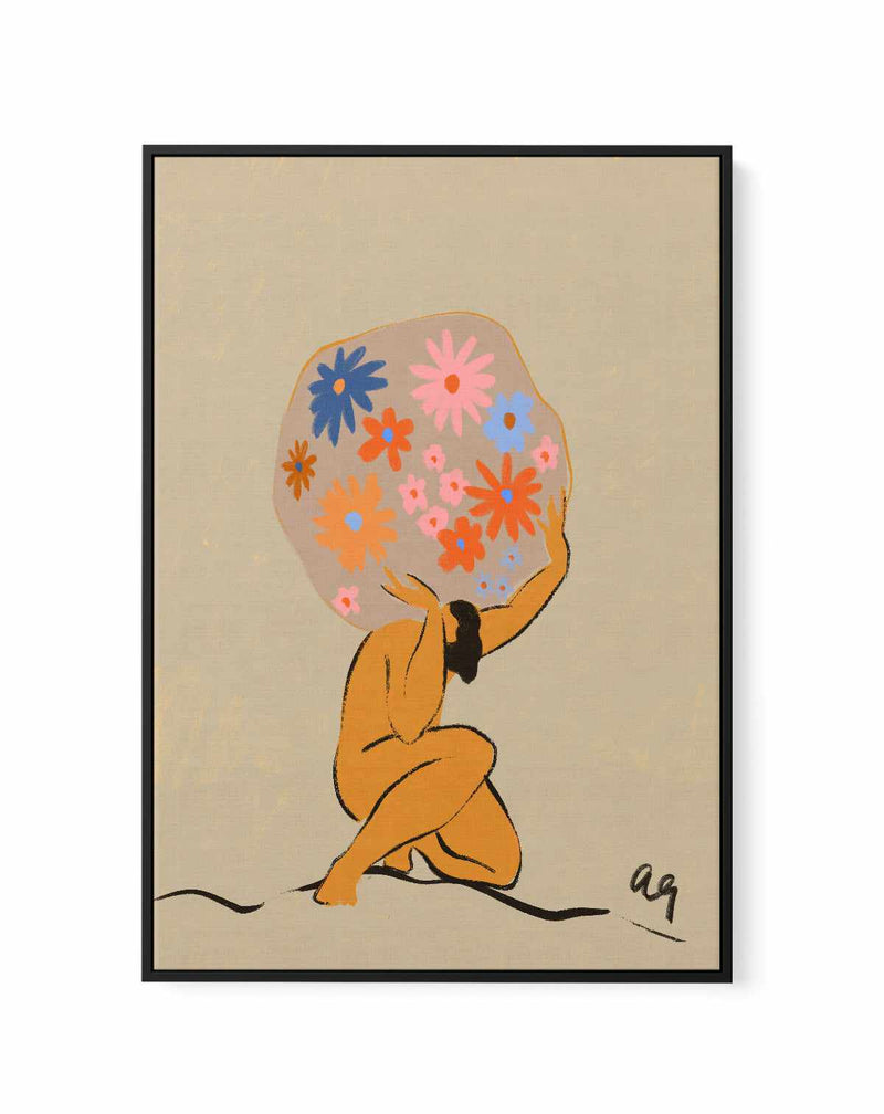 World on her Shoulders by Arty Guava | Framed Canvas Art Print