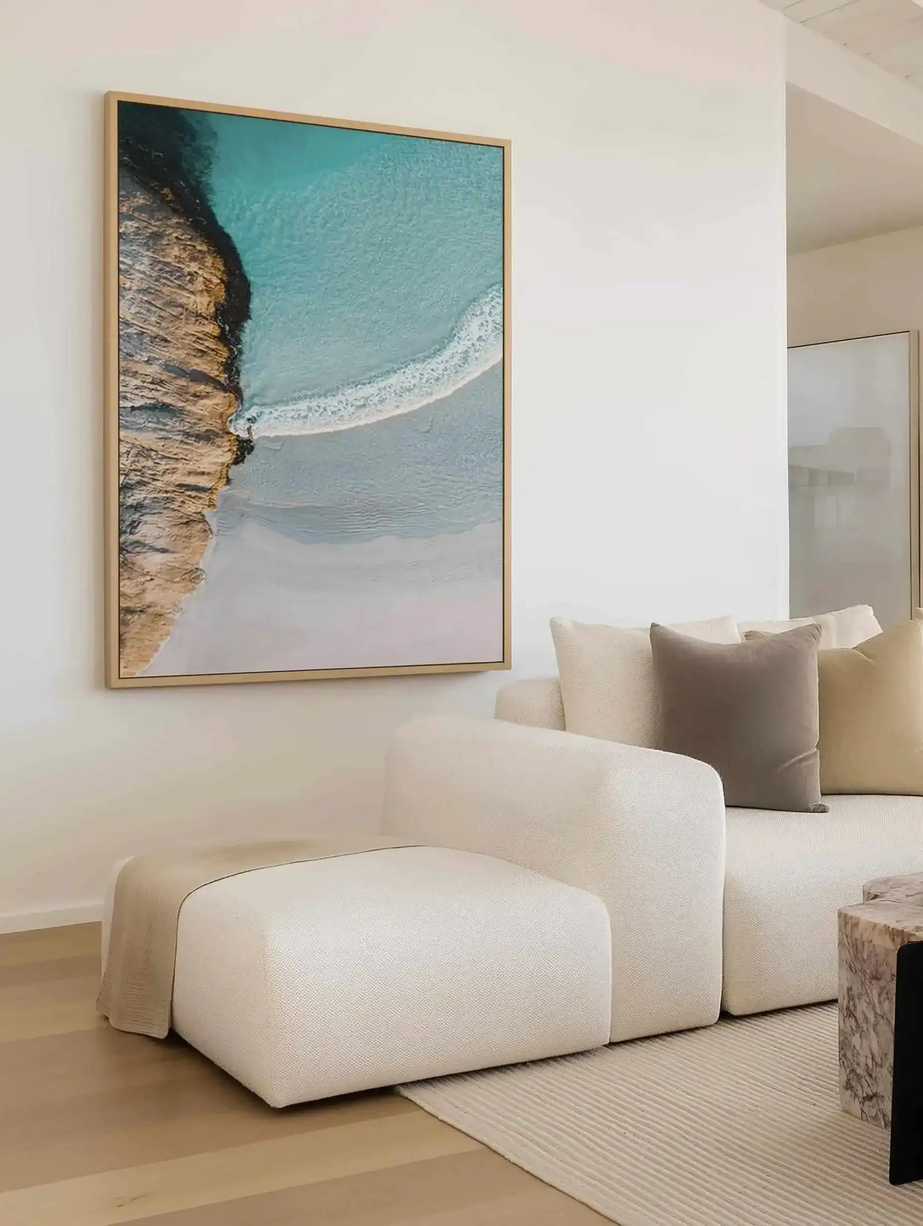 Wylie Bay Curves Esperance | Aerial Photo Wall Framed Canvas Art Print from Olive et Oriel where you can shop wallpaper and artworks online