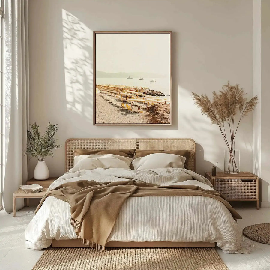 Yellow Umbrella Italian Riviera No 2 | Framed Canvas Art Print from Olive et Oriel where you can shop wallpaper and artworks online