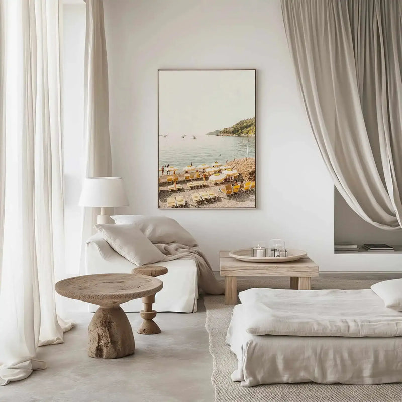 Yellow Umbrella Italian Riviera No I | Framed Canvas Art Print from Olive et Oriel where you can shop wallpaper and artworks online