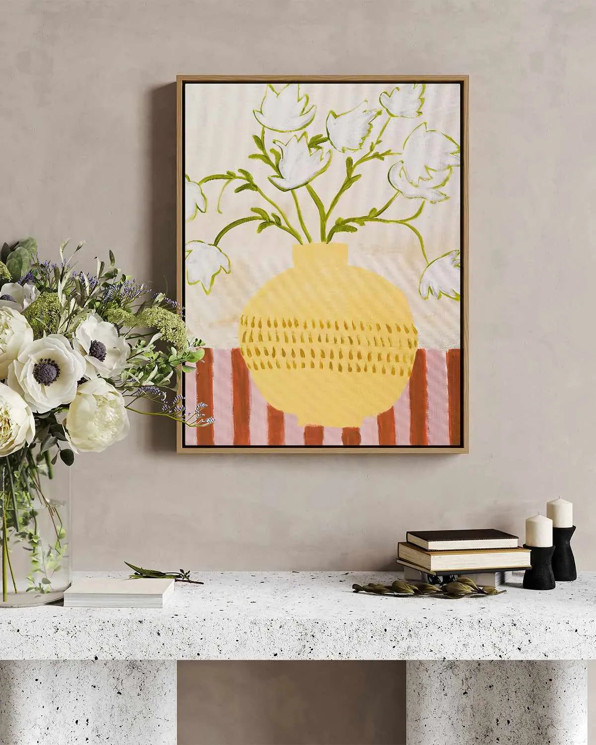 Yellow Vase by Design Fabrikken | Framed Canvas Art Print from Olive et Oriel where you can shop wallpaper and artworks online