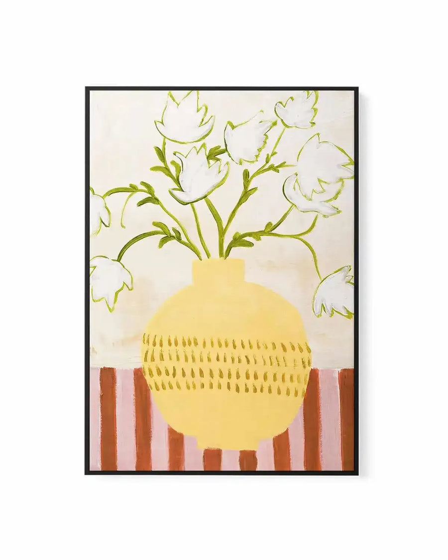Yellow Vase by Design Fabrikken | Framed Canvas Art Print from Olive et Oriel where you can shop wallpaper and artworks online
