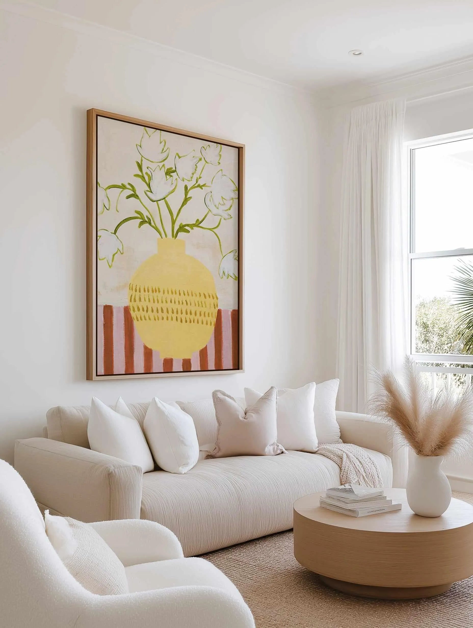 Yellow Vase by Design Fabrikken | Framed Canvas Art Print from Olive et Oriel where you can shop wallpaper and artworks online