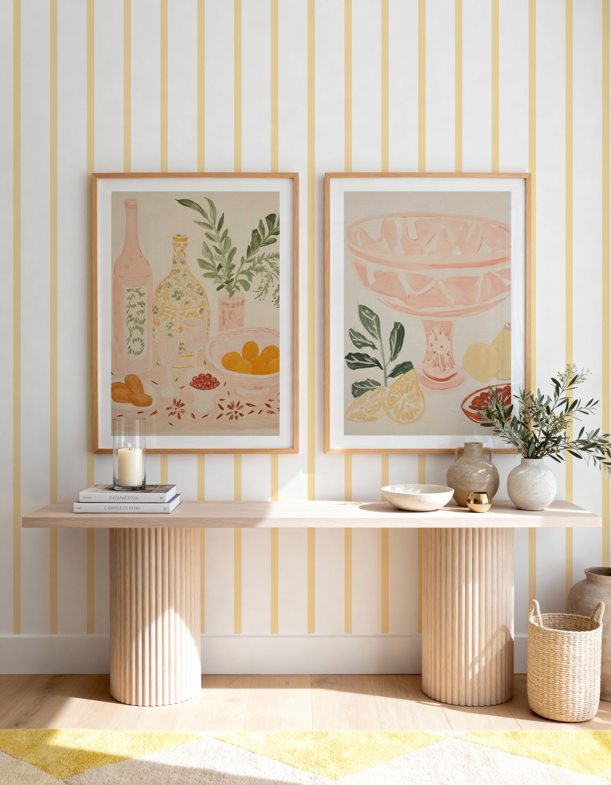 Stripe Wallpaper In Lemon from Olive et Oriel where you can shop wallpaper and artworks online