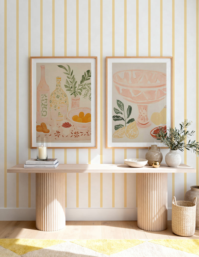 Stripe Wallpaper In Lemon from Olive et Oriel where you can shop wallpaper and artworks online