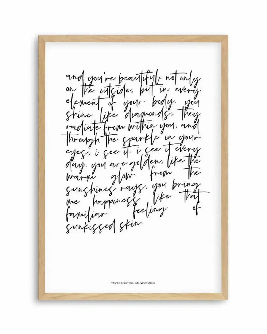 You're Beautiful Poem Art Print art print, framed