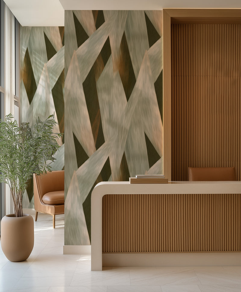 Ziggy Abstract in Khaki Green Commercial Vinyl Wallpaper from Olive et Oriel where you can shop wallpaper and artworks online