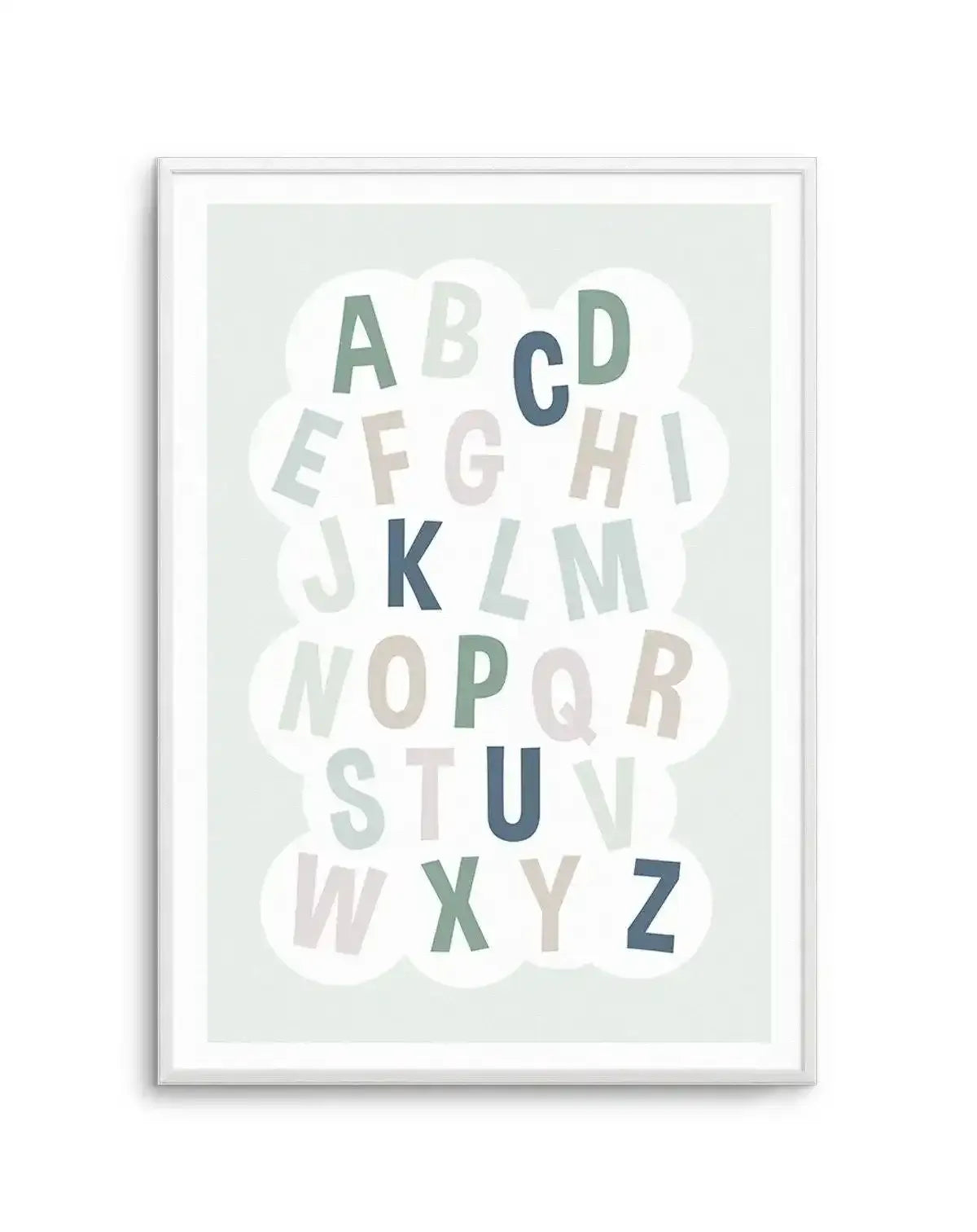 SHOP Alphabet ABC Green & Blue Toned Poster Framed in Oak, White, Black ...