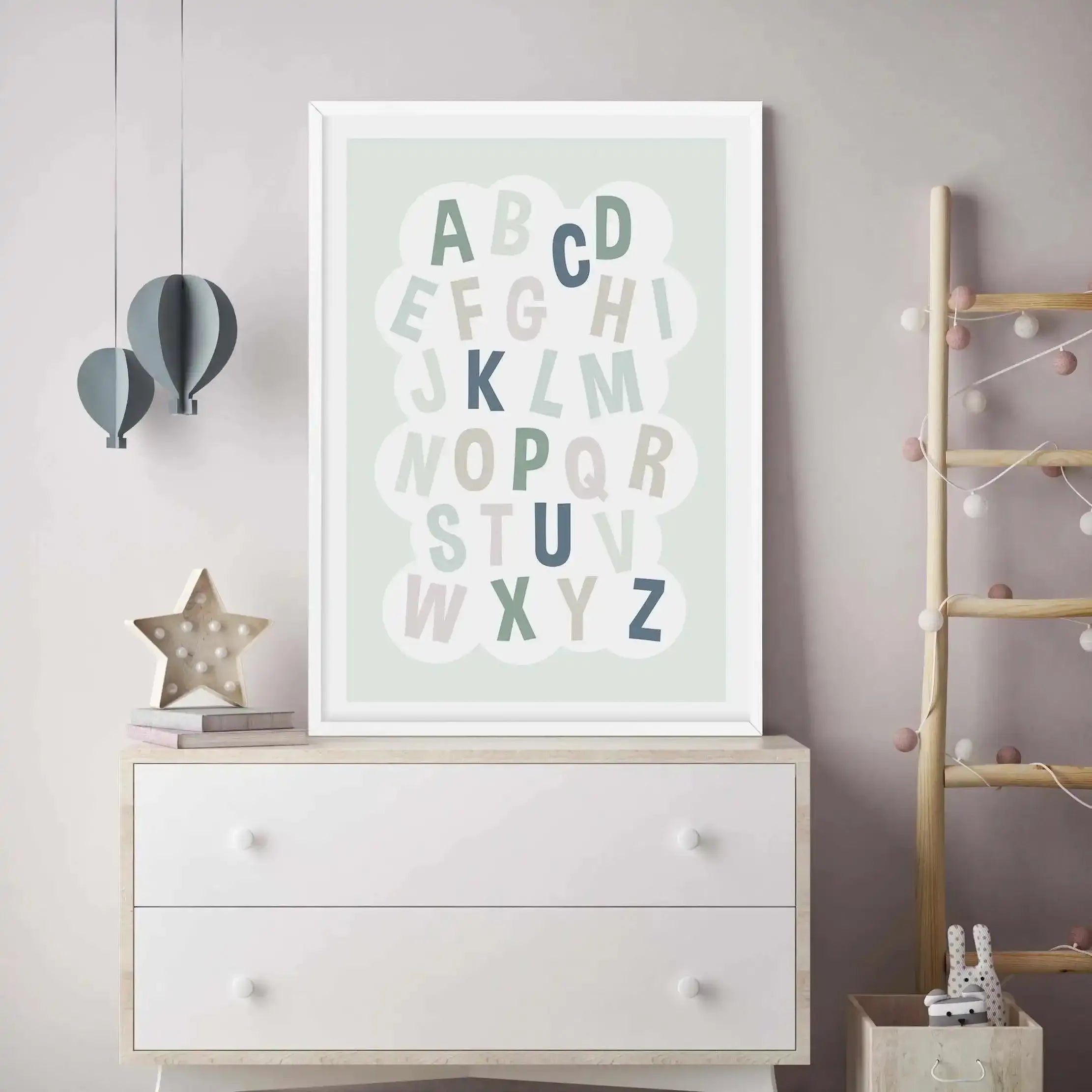 SHOP Alphabet ABC Green & Blue Toned Poster Framed in Oak, White, Black ...