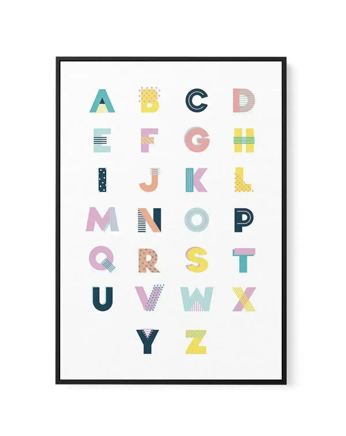 Alphabet | Super Bright | Framed Canvas-CANVAS-You can shop wall art online with Olive et Oriel for everything from abstract art to fun kids wall art. Our beautiful modern art prints and canvas art are available from large canvas prints to wall art paintings and our proudly Australian artwork collection offers only the highest quality framed large wall art and canvas art Australia - You can buy fashion photography prints or Hampton print posters and paintings on canvas from Olive et Oriel and ha